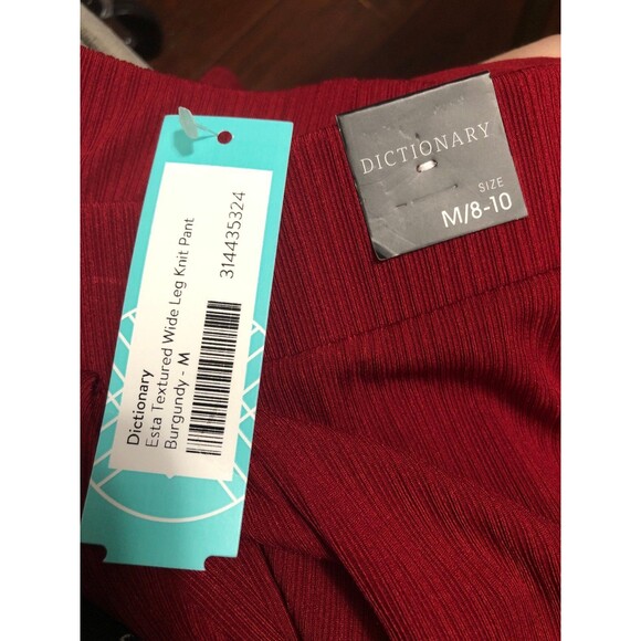 NWT Women’s Esta Textured Wide Leg Knit Pantsby Dictionary, Palazzo, Burgundy M - Picture 10 of 11